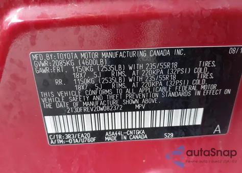 2013 Toyota Rav4 Limited из США, поврежденный, VIN 2T3DFREV2DW082372